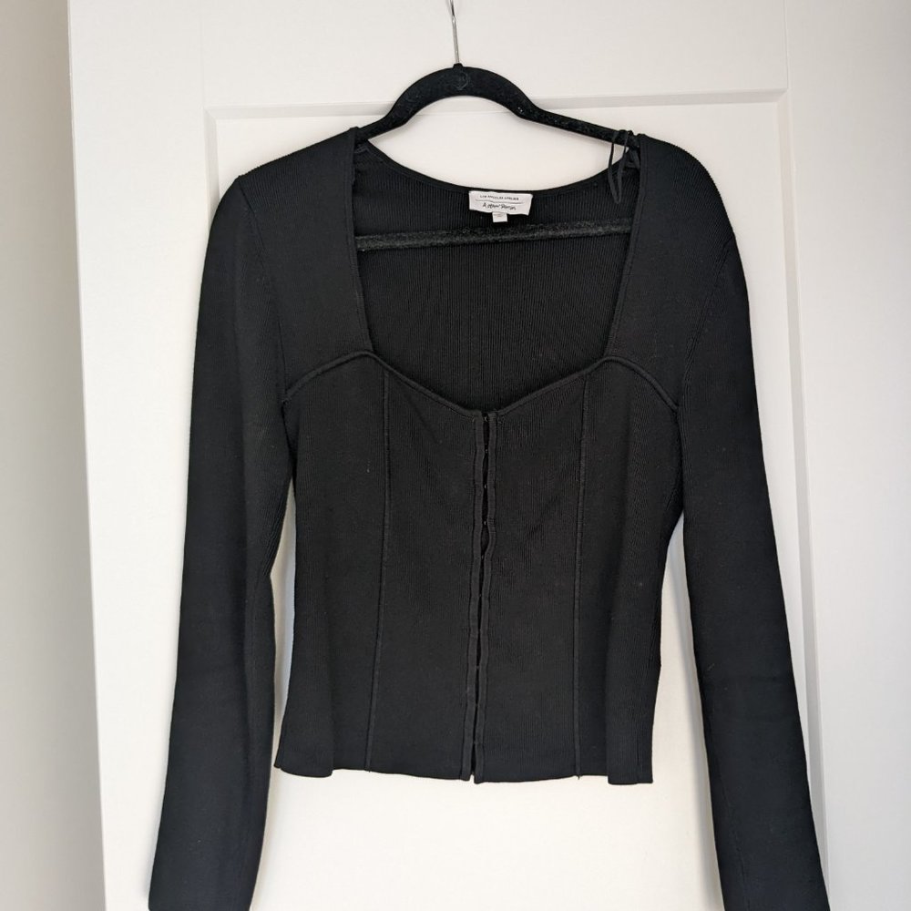 & other stories square neck corset detail knit top in black size large